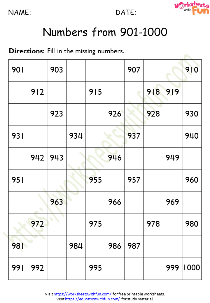 Topic Counting Missing Numbers Maths Class 1 WWF